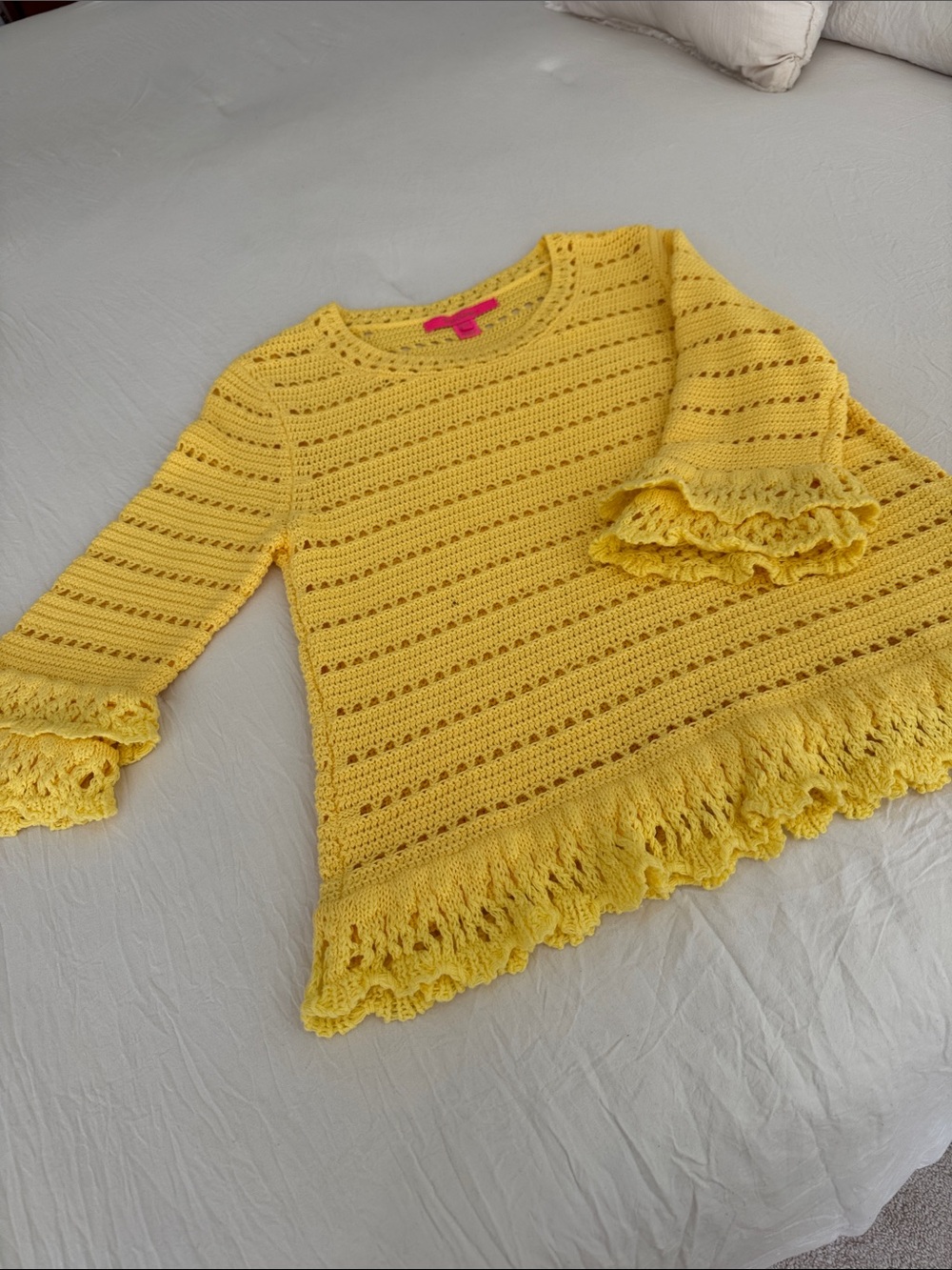 NWOT Lilly Pulitzer Yellow Crochet Ruffle Crew Neck Sweater